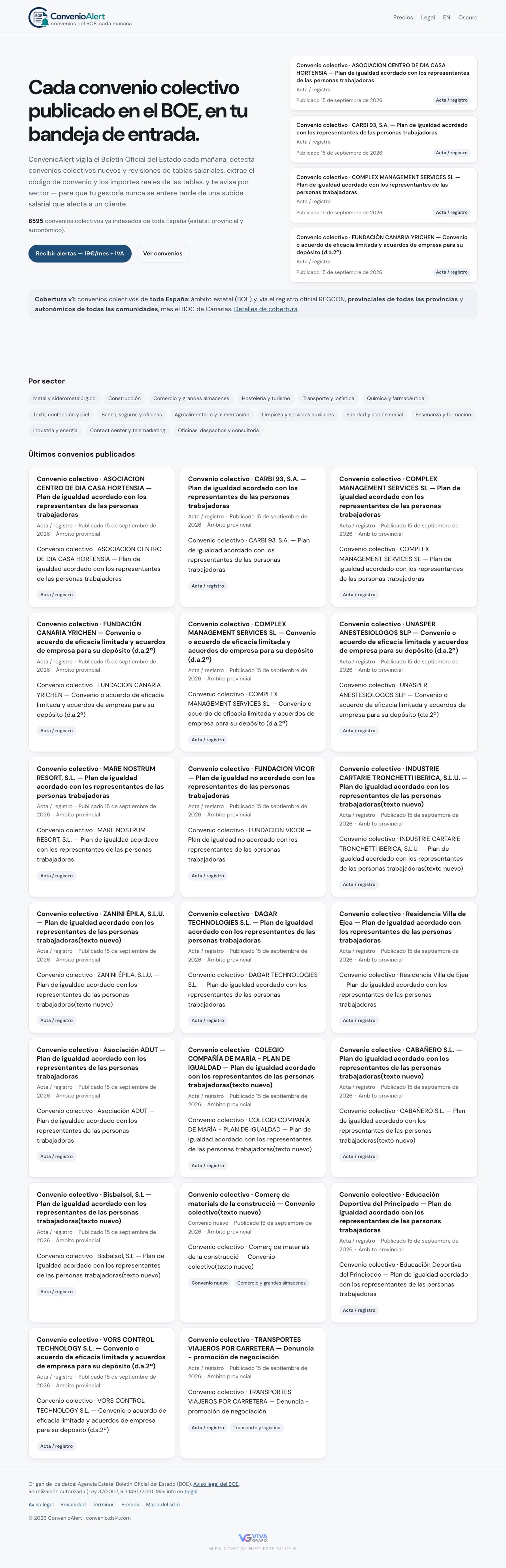 ConvenioAlert current website capture